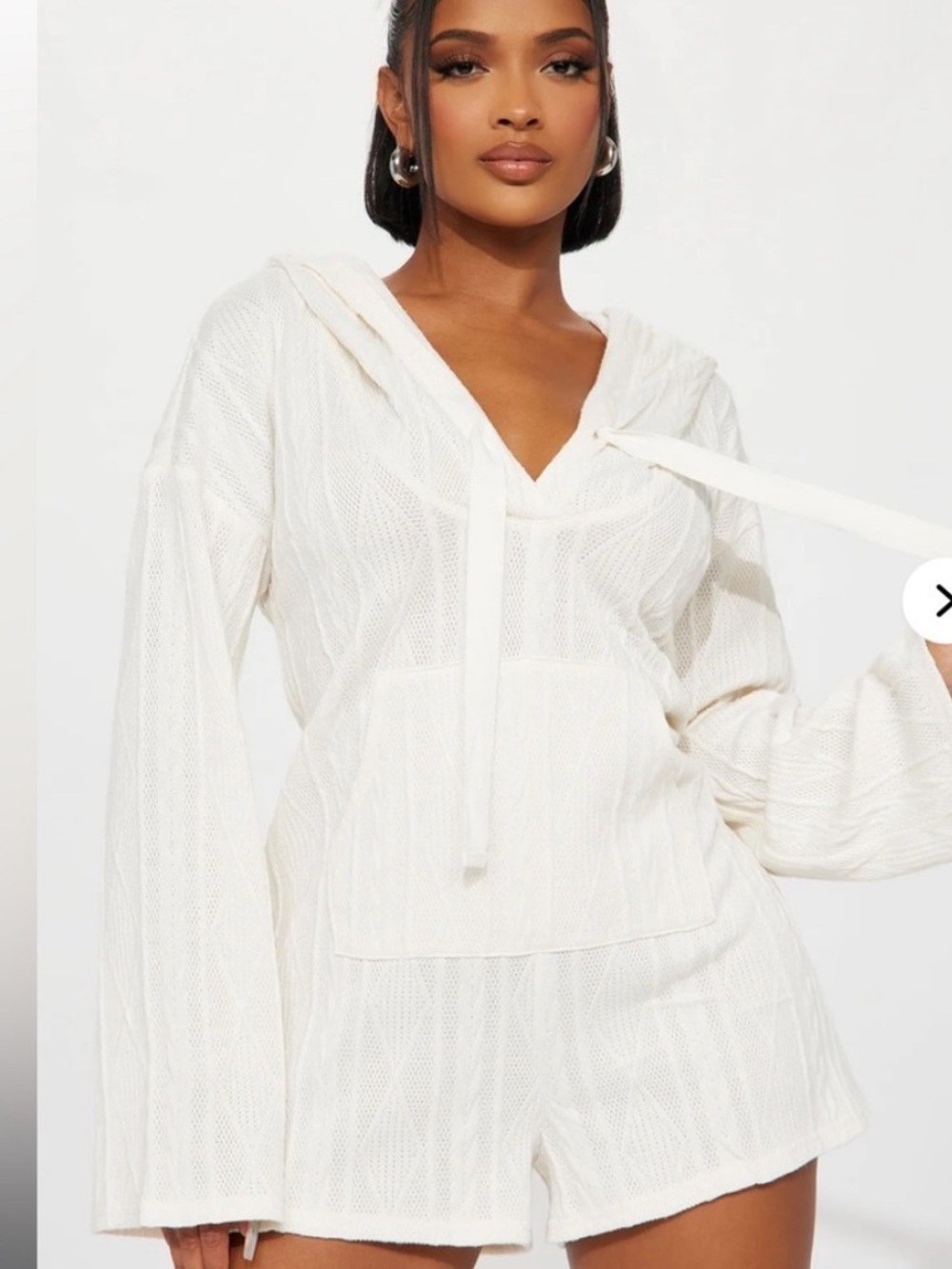 Fashion Nova Call it Even Romper Ivory Knit Hooded Romper Size Small NWT